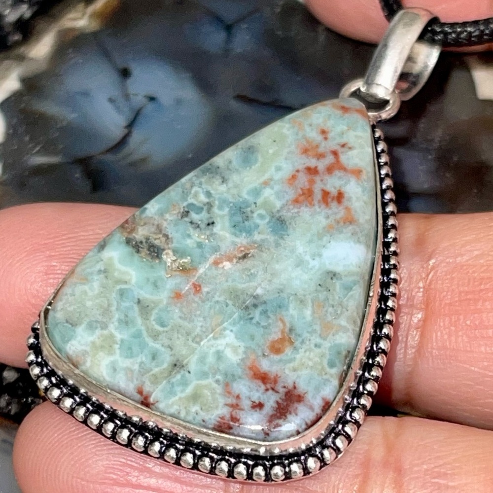 Caribbean Larimar Crystal Pendant 2 1/4”